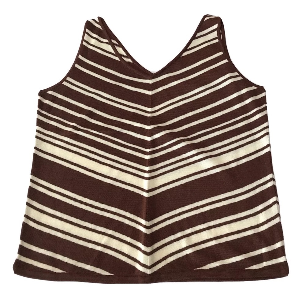 Vintage 90's White Stag Sweater Striped Knit Top Brown, Off White Cream Large